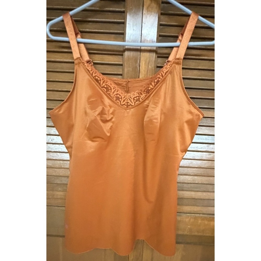 Ruby Ribbon Orange Camisole Tank Top Size 42 Lace Trim Stretch Shapewear